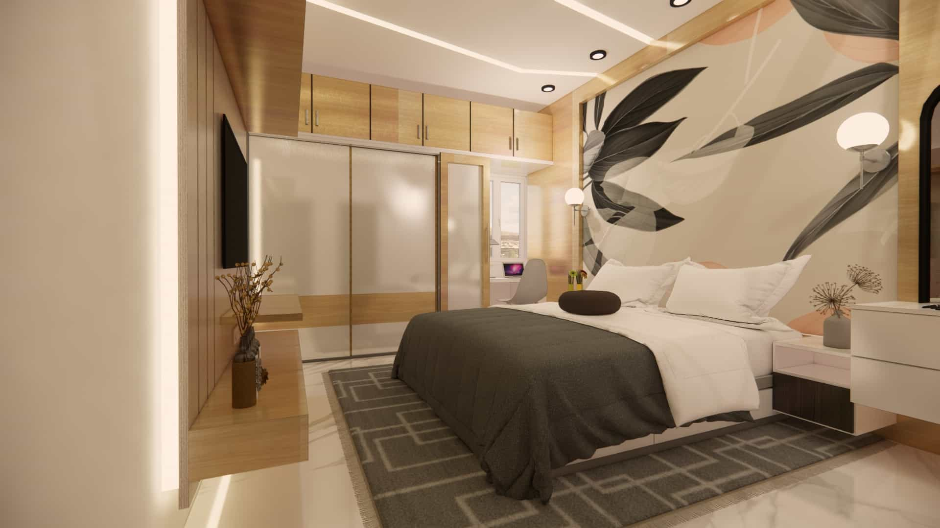 Goldern bedroom interior design